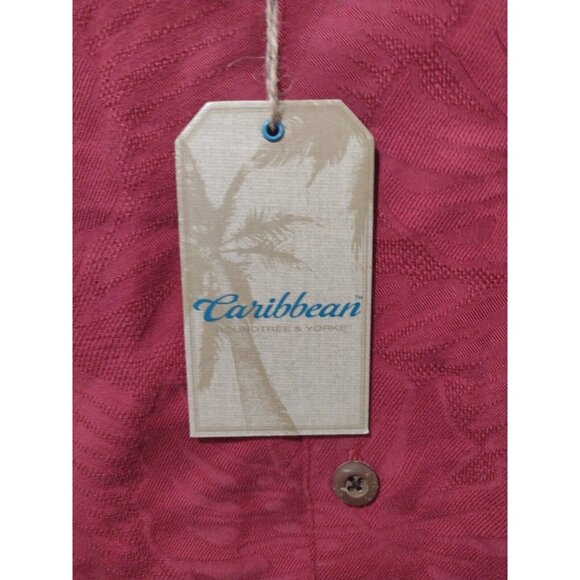 New NWT Caribbean Roundtree & Yorke Red Hawaiian Floral Button Shirt Mens XL - Picture 2 of 12